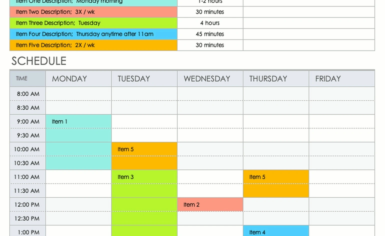 Time blocking weekly planning system